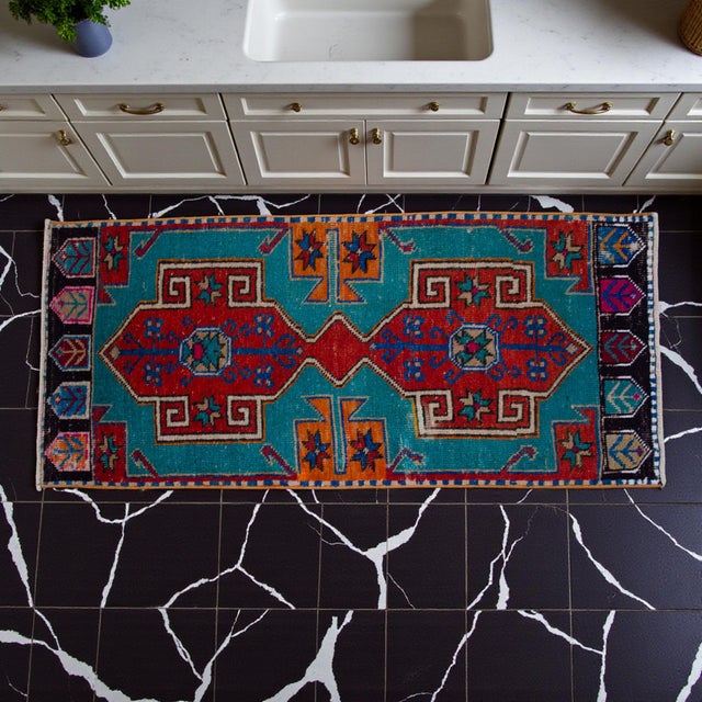 Rustic 1970s Vintage Oushak Rug Hand Knotted Small Rug Mat - 1′8″ × 3′11″ For Sale - Image 3 of 14