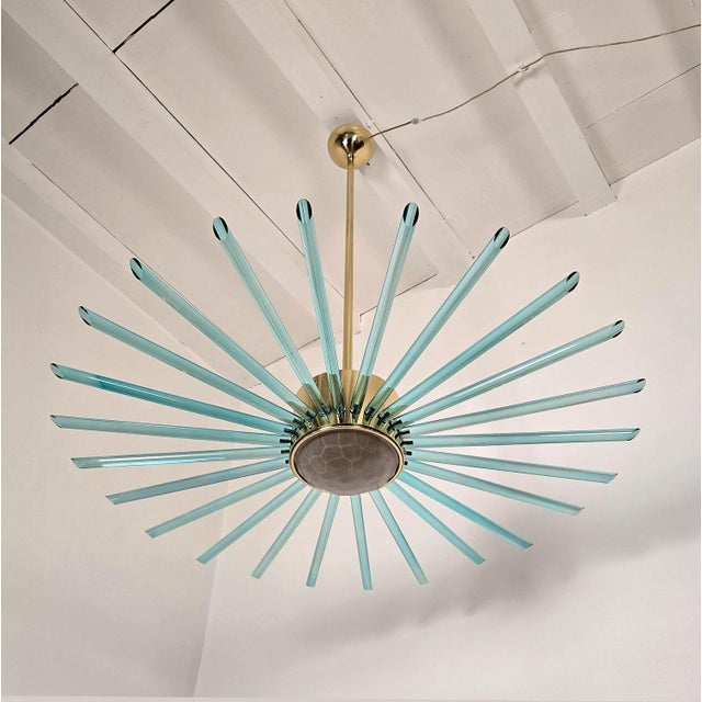 1980s 1980s Green Glass and Brass Sputnik Chandelier, Italy For Sale - Image 5 of 10