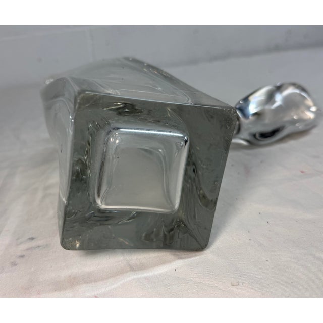 Large Vintage Hand Blown Signed Daum Swirled Clear Crystal Decanter Glass Bottle For Sale - Image 11 of 13