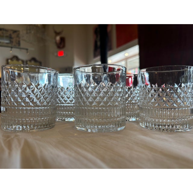 Traditional 1970s Pressed Glass Lowball or Rocks Barware Glasses - Set of 6 For Sale - Image 3 of 6