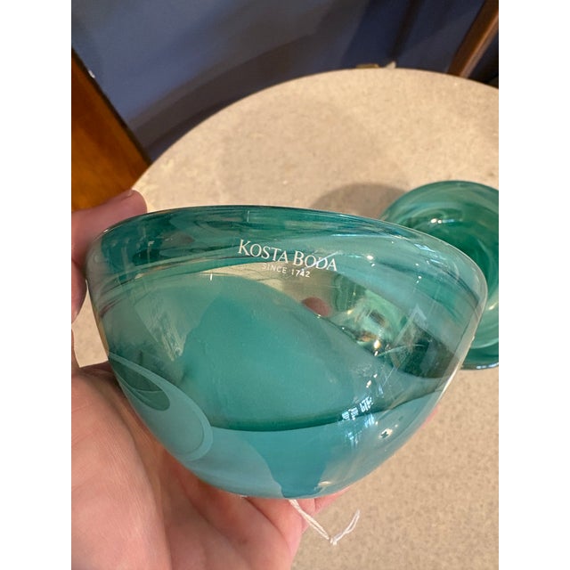 Kosta Boda Kosta Boda Vintage Turquoise Glass Candle Votives With Label Still On. For Sale - Image 4 of 5