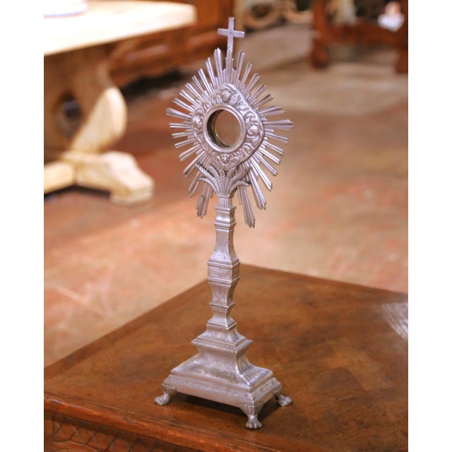 Mid 19th Century 19th Century French Silvered Bronze Catholic Ostensoir Monstrance With Sunburst For Sale - Image 5 of 8