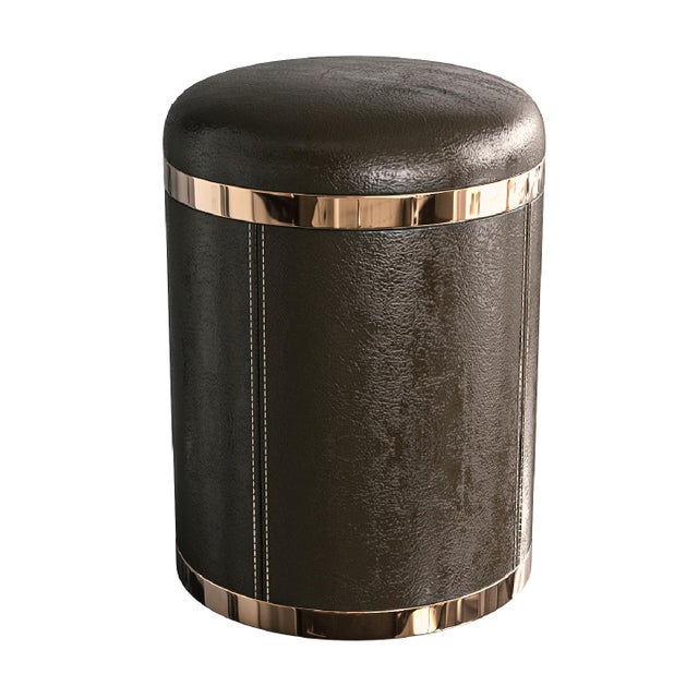 "La Notte" Ottoman & Pouf With Bronze Details For Sale - Image 4 of 5