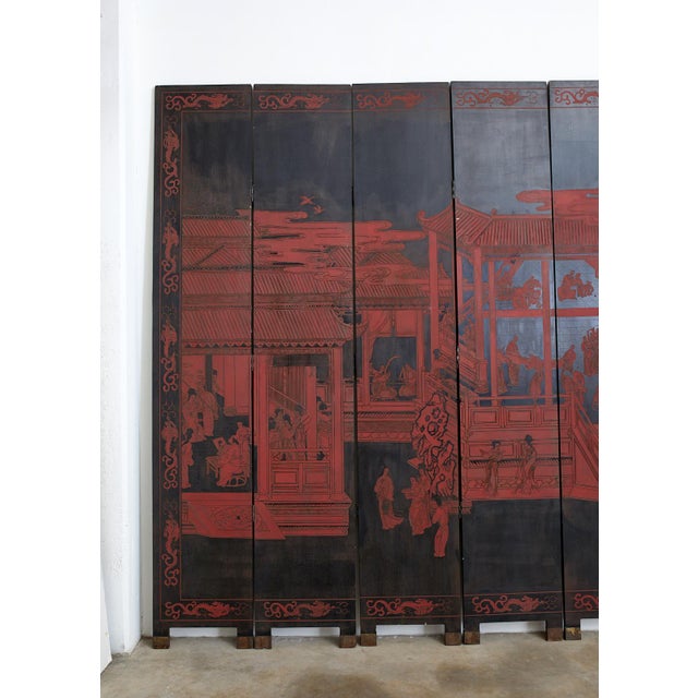 Wood Chinese Export Twelve Panel Coromandel Style Screen For Sale - Image 7 of 13