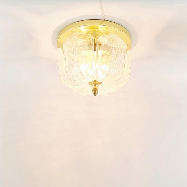 Large Mid-Century Floral Glass & Brass Ceiling Light from Limburg, Germany, 1970s For Sale - Image 6 of 13