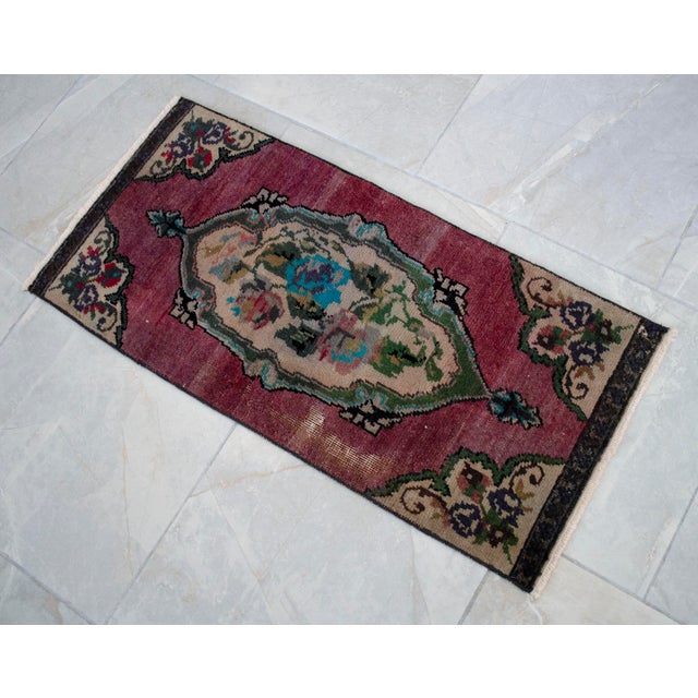 Hand Knotted Small Oushak Rug Mat Faded Petite Rug 1'5" X 2'11" For Sale - Image 11 of 14