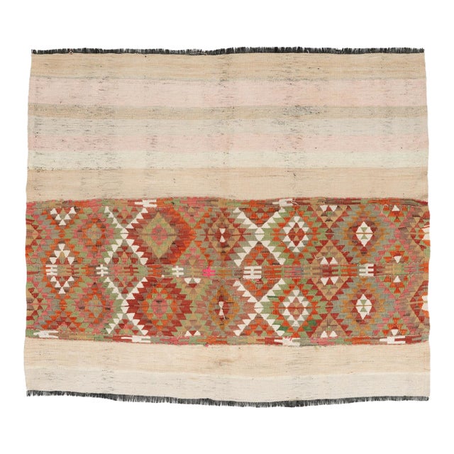Decorative Vintage Turkish Kilim Rug - 4`5″ X 5`1″ For Sale