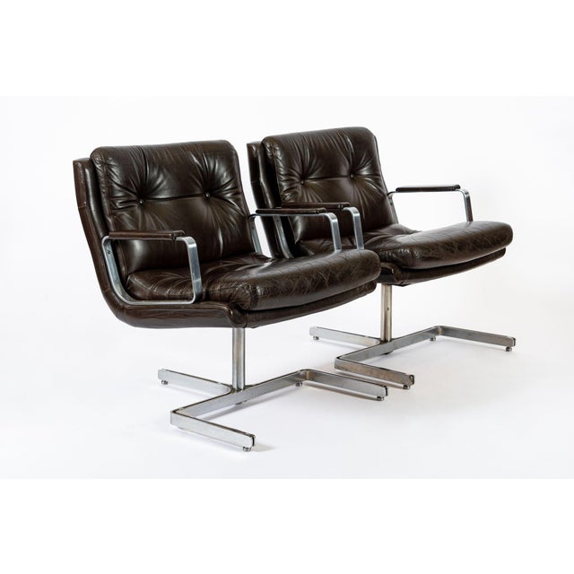 Mid Century French Brown Leather Lounge Chairs by Raphael Raffel 1970s For Sale - Image 11 of 18