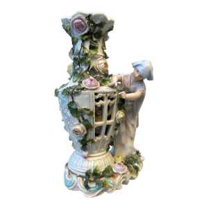 Late 19th Century Sitzendorf Porcelain Figural Centerpiece With Rose Flowers and Leafy Garland