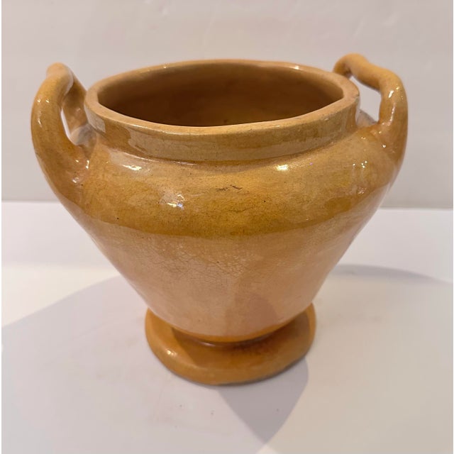 1960s Vintage Ochre Glazed Ceramic Urn With Handles For Sale - Image 5 of 7