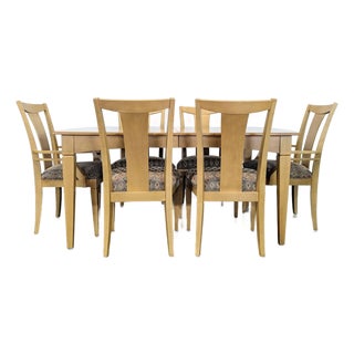 Ethan Allen 7-Piece Dining Set With Light Wood Table and Upholstered Chairs For Sale