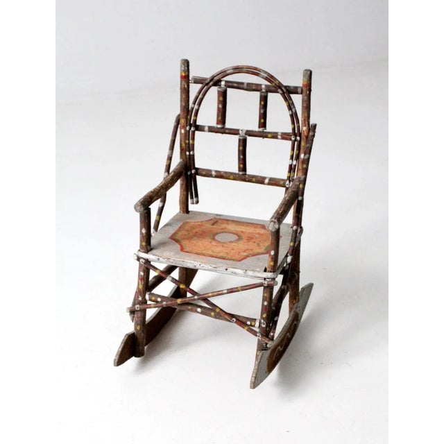 Rustic Antique Folk Art Children's Rocking Chair For Sale - Image 3 of 10