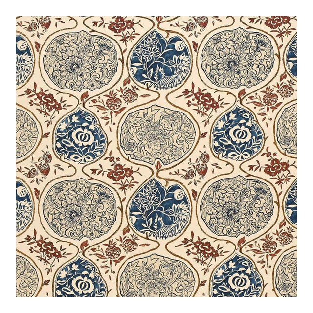 Sample - Schumacher Katsugi Fabric in Indigo & Cinnabar For Sale