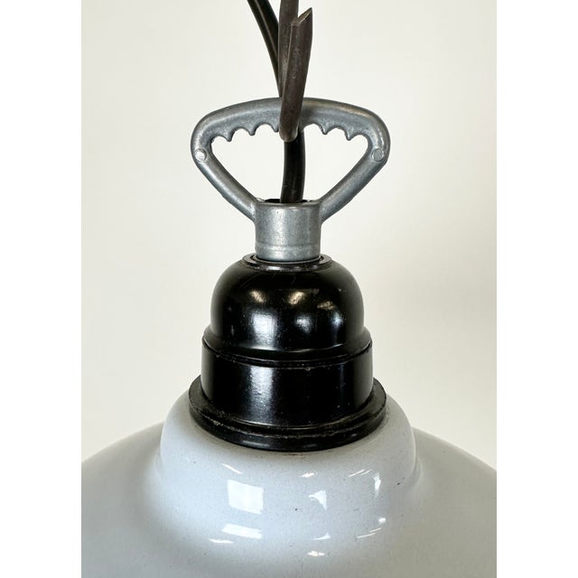 1960s French Industrial Grey Enamel Factory Pendant Lamp, 1960s For Sale - Image 5 of 14