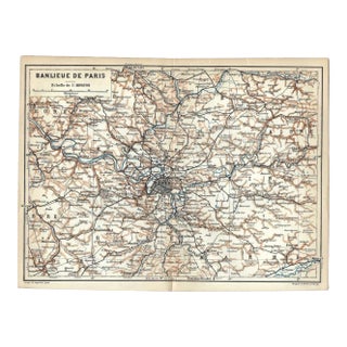 Antique Map of Paris and Its Suburbs For Sale