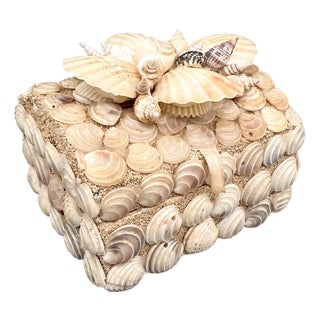 Vintage Handmade Seashell Encrusted Lidded Box – Coastal / Organic Modern For Sale