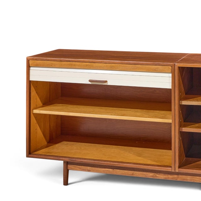 Wood Jens Risom Mid Century Walnut Tambour Door Credenza For Sale - Image 7 of 10