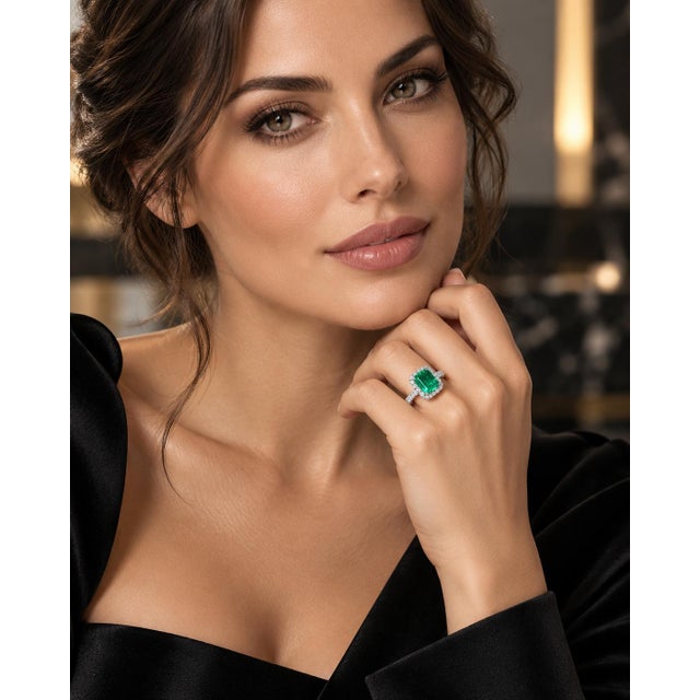 An authentic and breathtaking high-jewelry statement ring finely crafted in solid platinum. Centering an impressive...