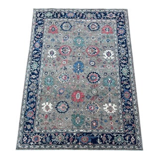 Serapi Modern Gray Style Handmade Floral Designed Wool Hand Knotted Rug For Sale