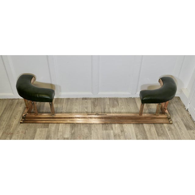 Art Deco Brass, Copper & Green Leather Club Fender For Sale - Image 6 of 8