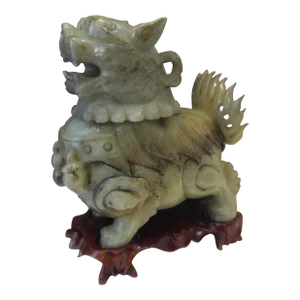 1970s Hetian Jade Carved Foo Dog Inscensor