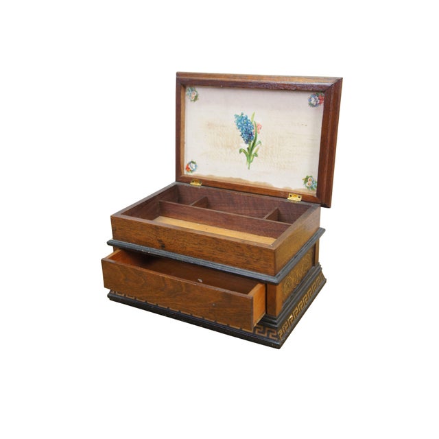 This antique oak box features an intricate Grand Tour style design heavily inspired by Neoclassical and ancient Greek...