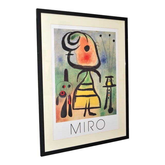 Joan Miró Femme Et Chat Lithograph Framed Printed Wall Art England 1989 Cartoon For Sale