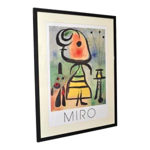 Joan Miró Femme Et Chat Lithograph Framed Printed Wall Art England 1989 Cartoon