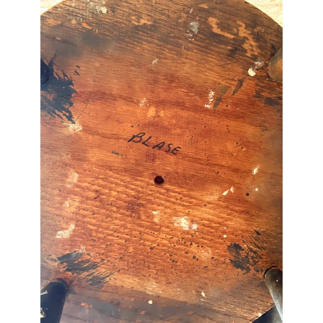 Vintage Rustic Counter-Height Stool — 24″ Tall Round Seat, Hand-Turned Legs For Sale In Dallas - Image 6 of 9