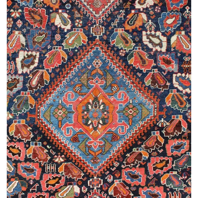 Textile Very Fine and Detailed Antique Persian Qashqai Rug in Tribal Design For Sale - Image 7 of 13