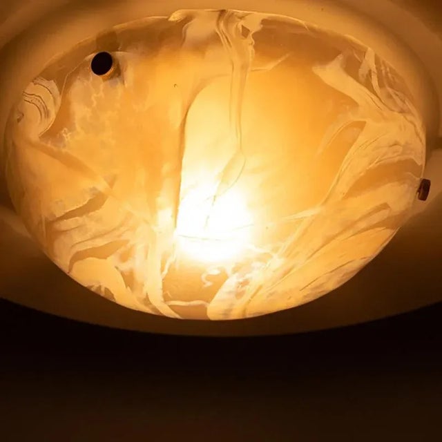 Round White and Smoked Marbled Glass Flush Mount from Hillebrand, Germany, 1960s For Sale - Image 13 of 17