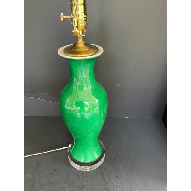 Antique Chinese Green Porcelain Vase Lamp For Sale - Image 6 of 12