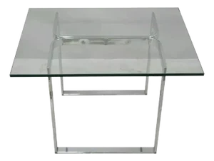 Mid Century Modern Sculptural Chrome Rectangular Glass Top Occasional Side Table