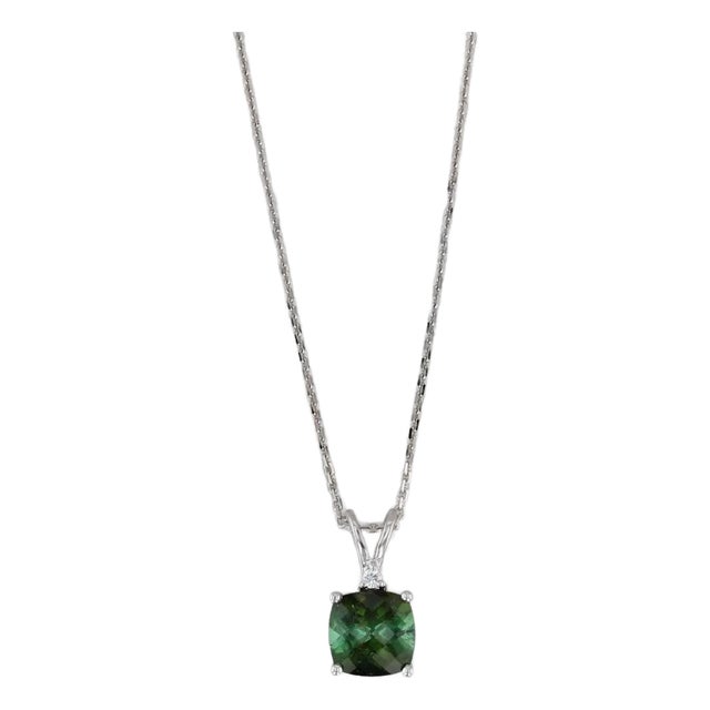 1.60ct Green Tourmaline Diamond Pendant Necklace 14k White Gold 18" Cable Chain For Sale
