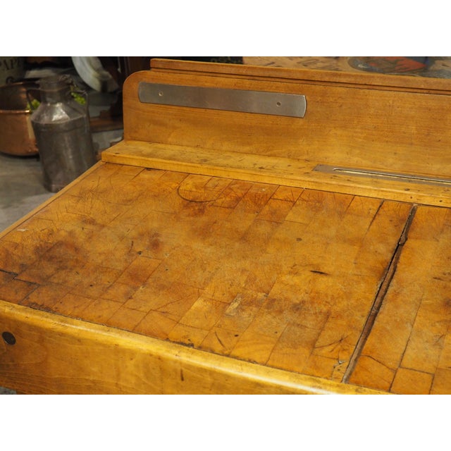 Antique French Double Butcher Block Table With Iron Mounts, Circa 1920s For Sale - Image 11 of 12