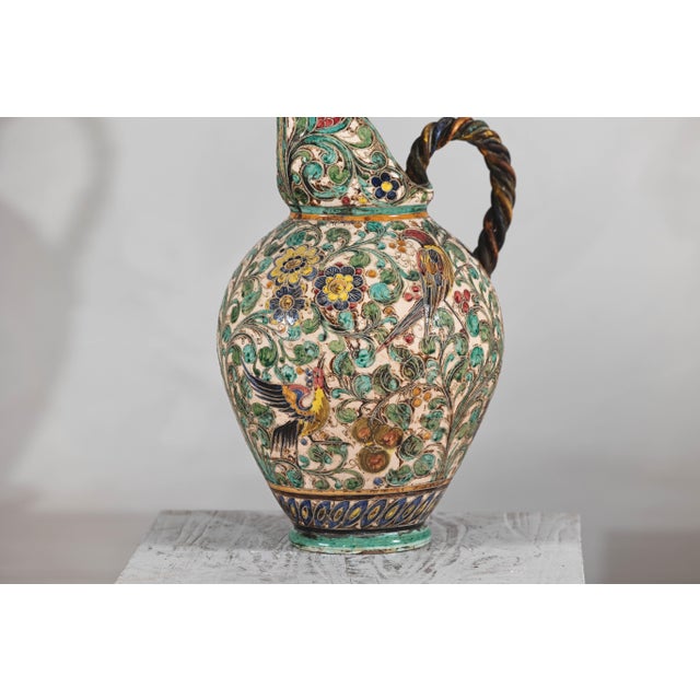 Mid 20th Century Majolica-Style Mid-Century Modern Ceramic Table Lamp with Birds and Floral Motifs For Sale - Image 9 of 12