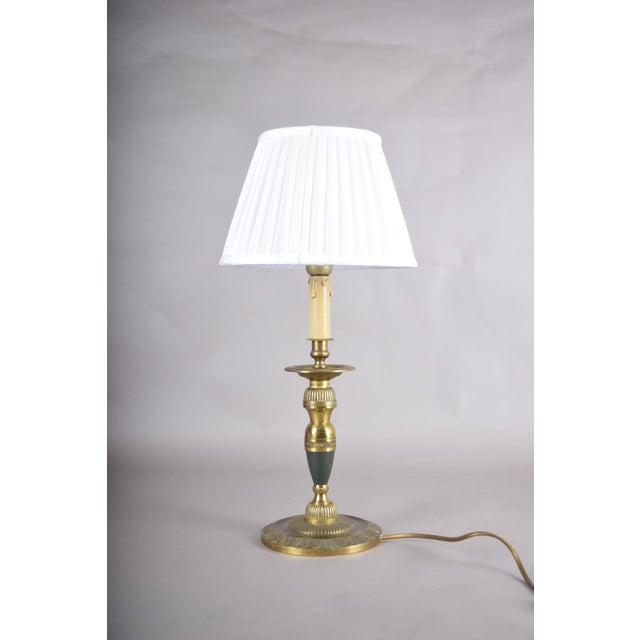 Vintage Brass Candlestick Table Lamp with Green Accent, 1950s For Sale - Image 13 of 14