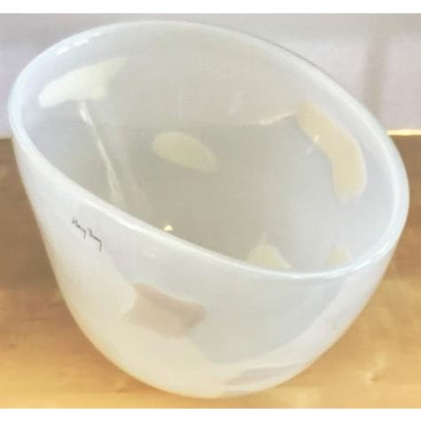 Glass Henry Dean (Belgium) Signed Cased Art Glass Centerpiece Bowl (Translucent White With White Dots) Large, Vintage For Sale - Image 7 of 16