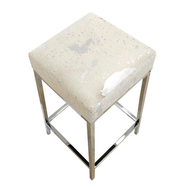 Modern Pasargad Home Safari Cowhide Bar Stool with Silver Steel Legs For Sale - Image 3 of 6