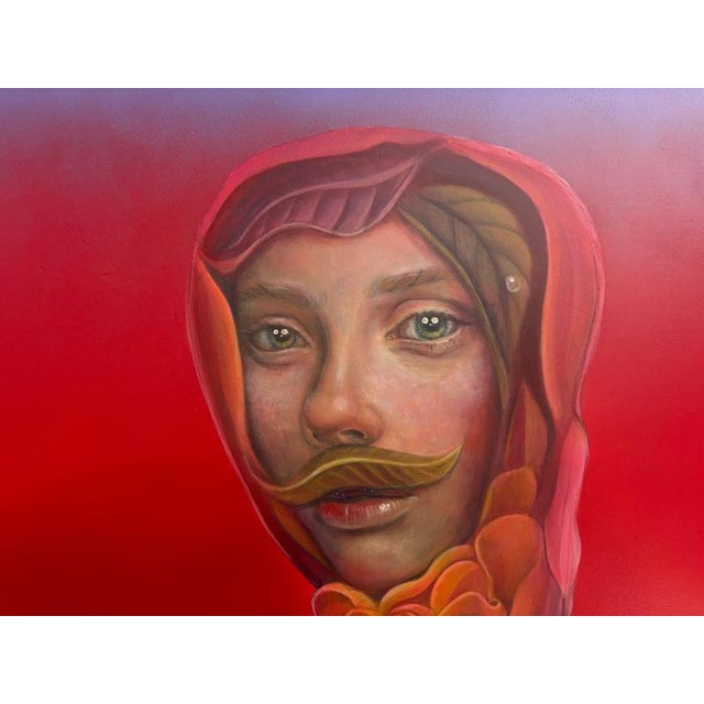 Early 21st Century Natasha Lelenco, Anthropomorphic Floral Portrait Painting with Hybrid Face and Botanical Motifs, 2026, Acrylic Painting For Sale - Image 5 of 10