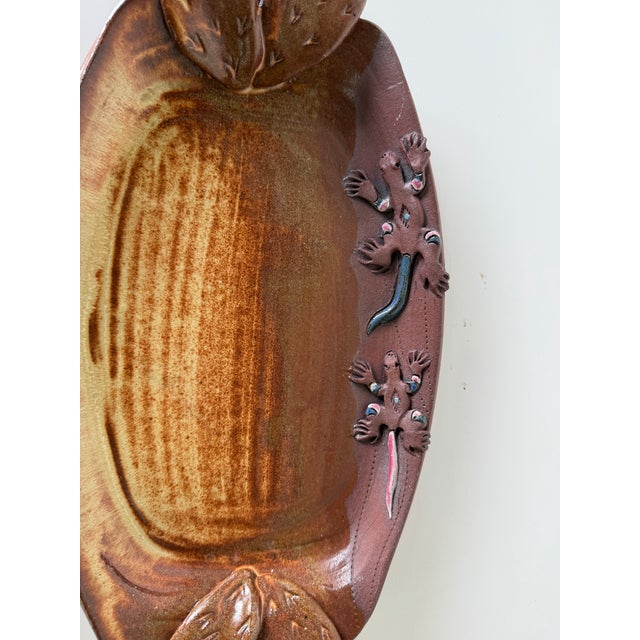 Ceramic Vintage Helen Helwig Lizard & Cactus Motif, Signed Studio Pottery Tray For Sale - Image 7 of 10