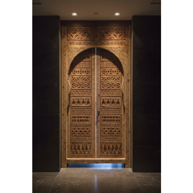 Not Yet Made - Made To Order Hand-Carved Moroccan Cedar Wood Door – Arched Rustic Entryway, Statement Home Decor For Sale - Image 5 of 7