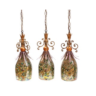 Art Glass Pendant Lights - Set of 3 For Sale