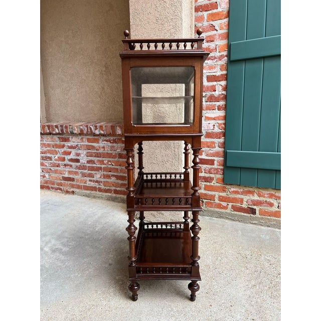 Antique English Display Cabinet Narrow Bookcase Étagère Glass Walnut C1920 For Sale - Image 9 of 18