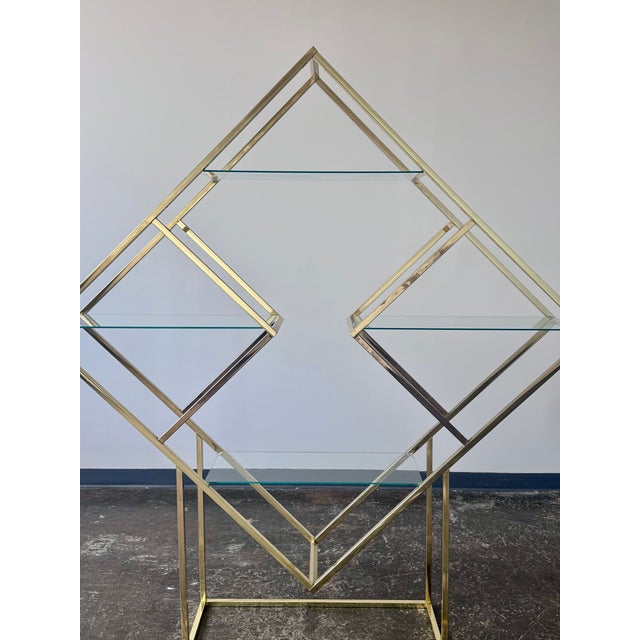 Metal Vintage Milo Baughman Style Diamond Brass and Glass Etagere, Attributed For Sale - Image 7 of 18