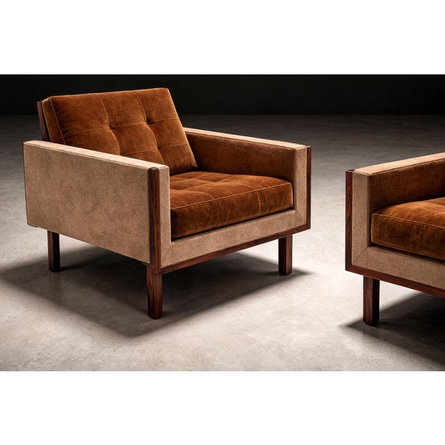 Mid-Century Modern Pair of Brazilian Modern Armchairs by Móveis Cimo, Rosewood, Cognac Mohair & Camel Wool, 1960s For Sale - Image 3 of 13