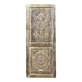 1920s Floral Carved Wood Sliding White Barn Door For Sale