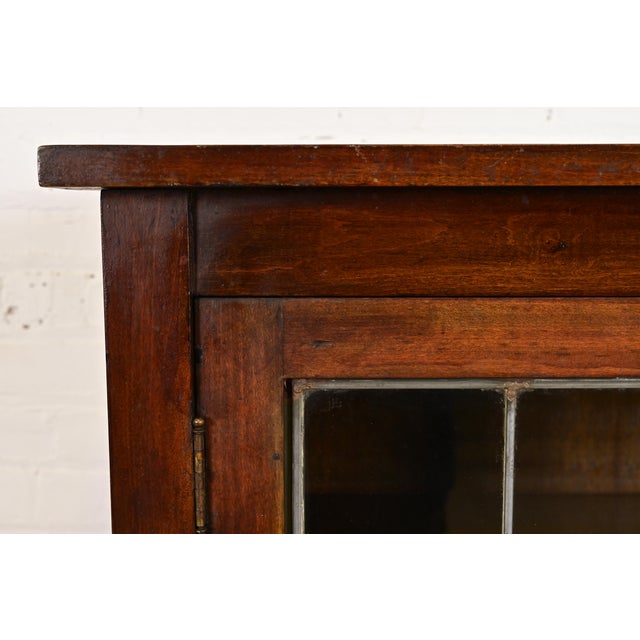 Limbert Style Mission Arts & Crafts Mahogany Leaded Glass Front Double Bookcase Cabinet, Circa 1900 For Sale In South Bend - Image 6 of 10