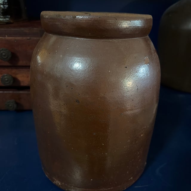 Ceramic Antique Brown Salt Glaze Crock Jar For Sale - Image 7 of 7