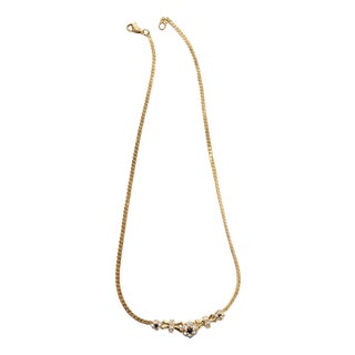 Vintage Gold-Plated Rhinestone Necklace, 1980s For Sale